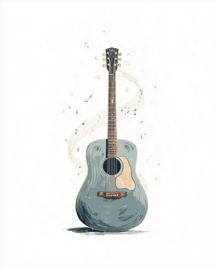 Guitar illustration nursery print — timeless art for a child's room