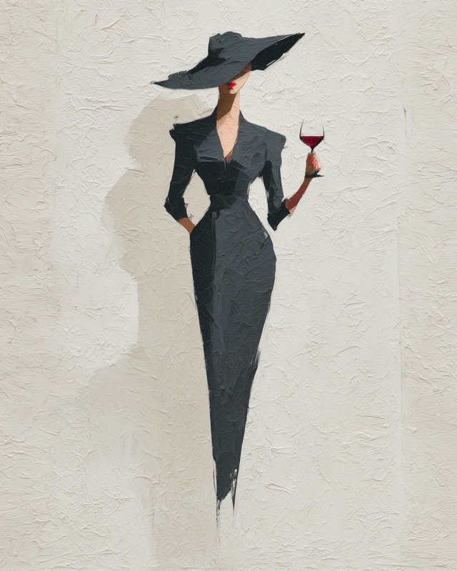 Tall elegant woman in an expressive minimalist ink oil painting, strong figurative art