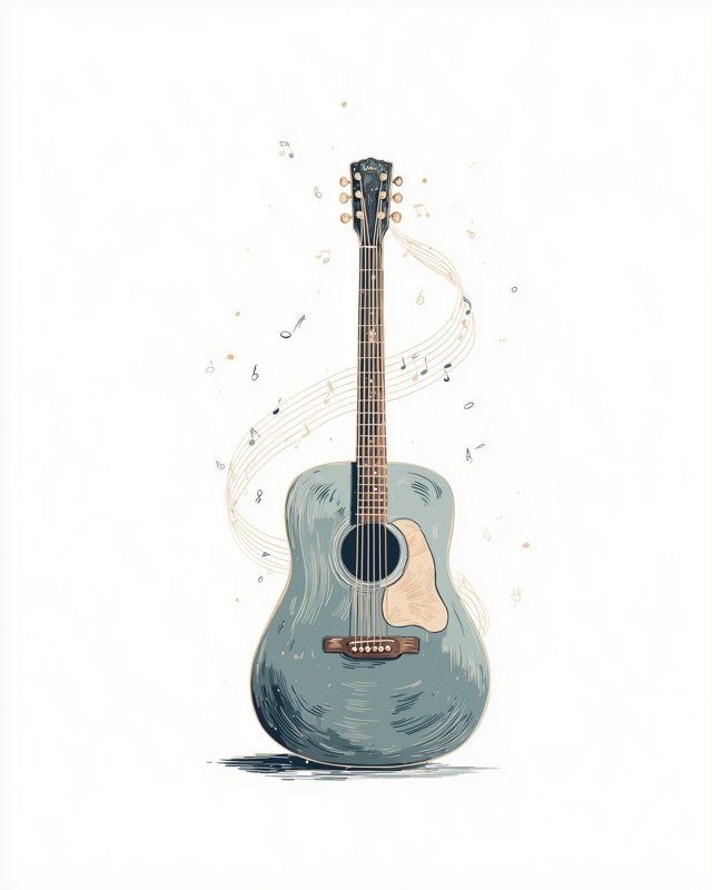 Oil painting illustration of a classic acoustic guitar for a boys nursery or music-themed room
