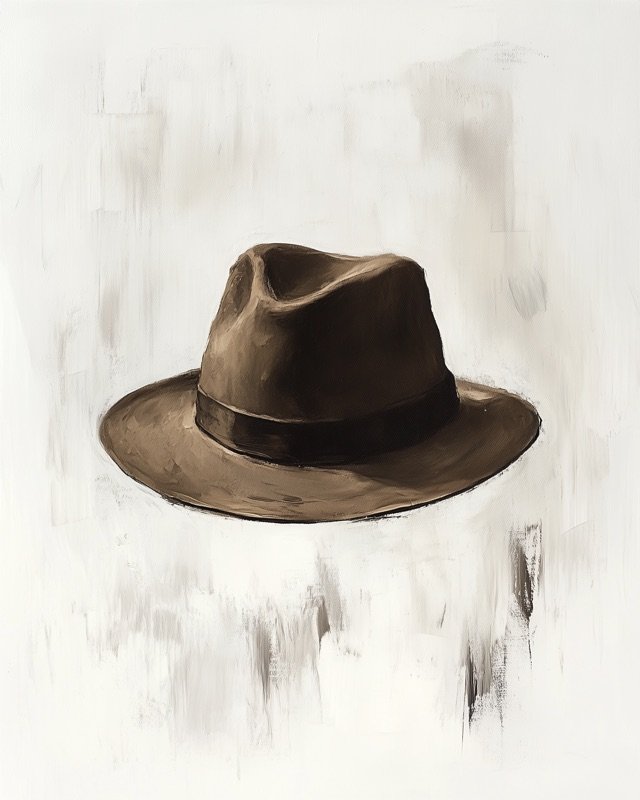Oil painting nursery print of a classic explorer hat with warm soft shading for boys rooms