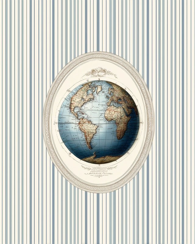 Oil painting of a vintage wooden globe for a boys adventure or explorer nursery wall