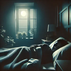 Person sleeping peacefully in darkened room